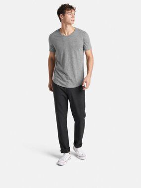Goodlife L Mens Gray Heather Scallop Crew Tee Curved Hem Short Sleeve Made USA